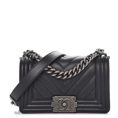 Chanel Caviar Chevron Quilted Small Boy Flap Black 1 of 9