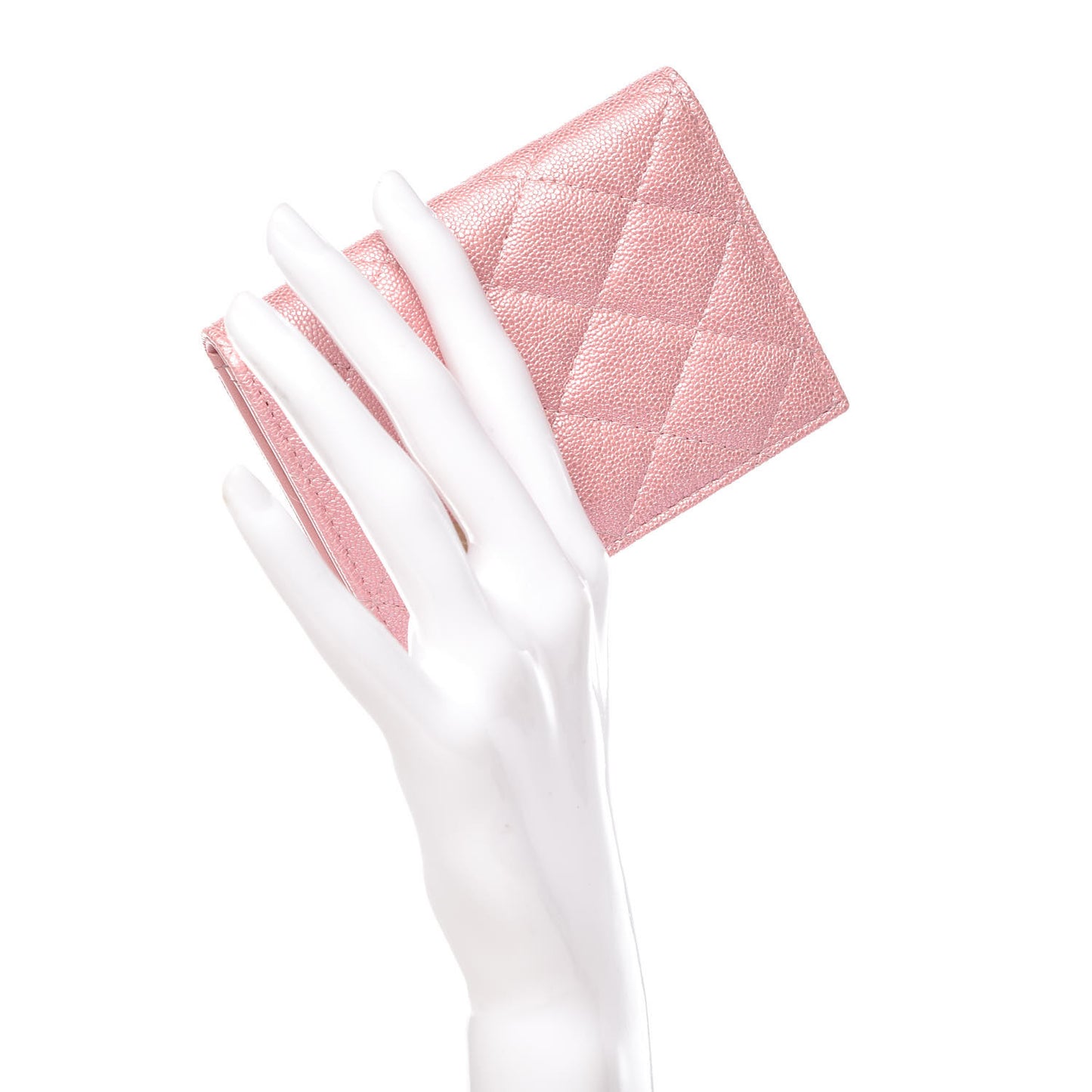 Iridescent Caviar Quilted Card Holder Wallet Rose Pink