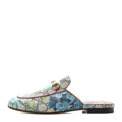 Gucci GG Supreme Monogram Blooms Womens Princetown Slippers 37 Beige Blue Navy Hibiscus Red 1 of 11
