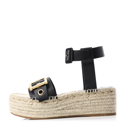 Christian Dior Calfskin D-Dior Espadrille Platform Sandals 37 Black 1 of 10