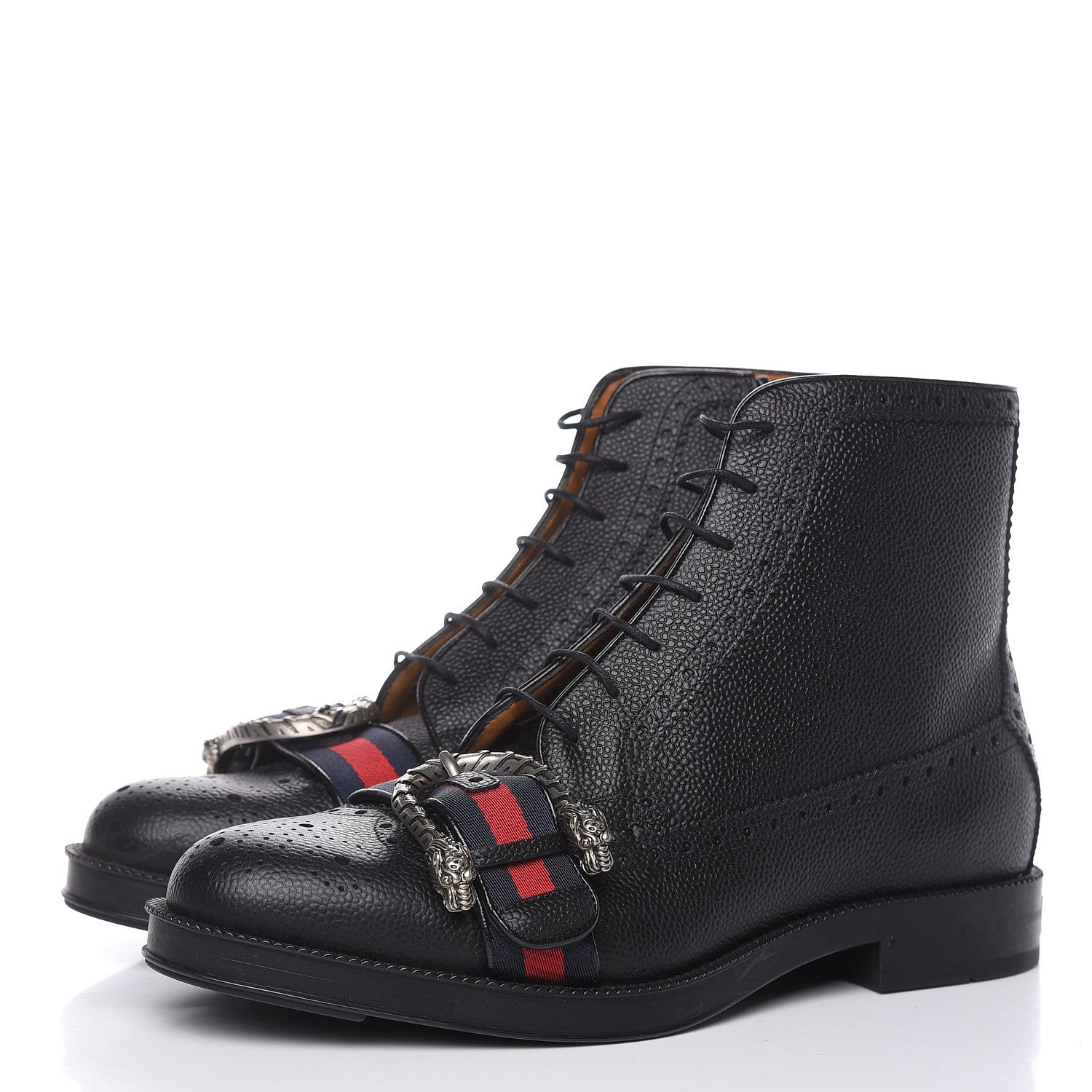 Gucci Pebbled Calfskin Dionysus Web Mens Martins Boots 7 Black 3 of 11