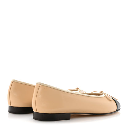 Chanel Lambskin Cap Toe CC Ballerina Flats 37 Beige Black 5 of 10