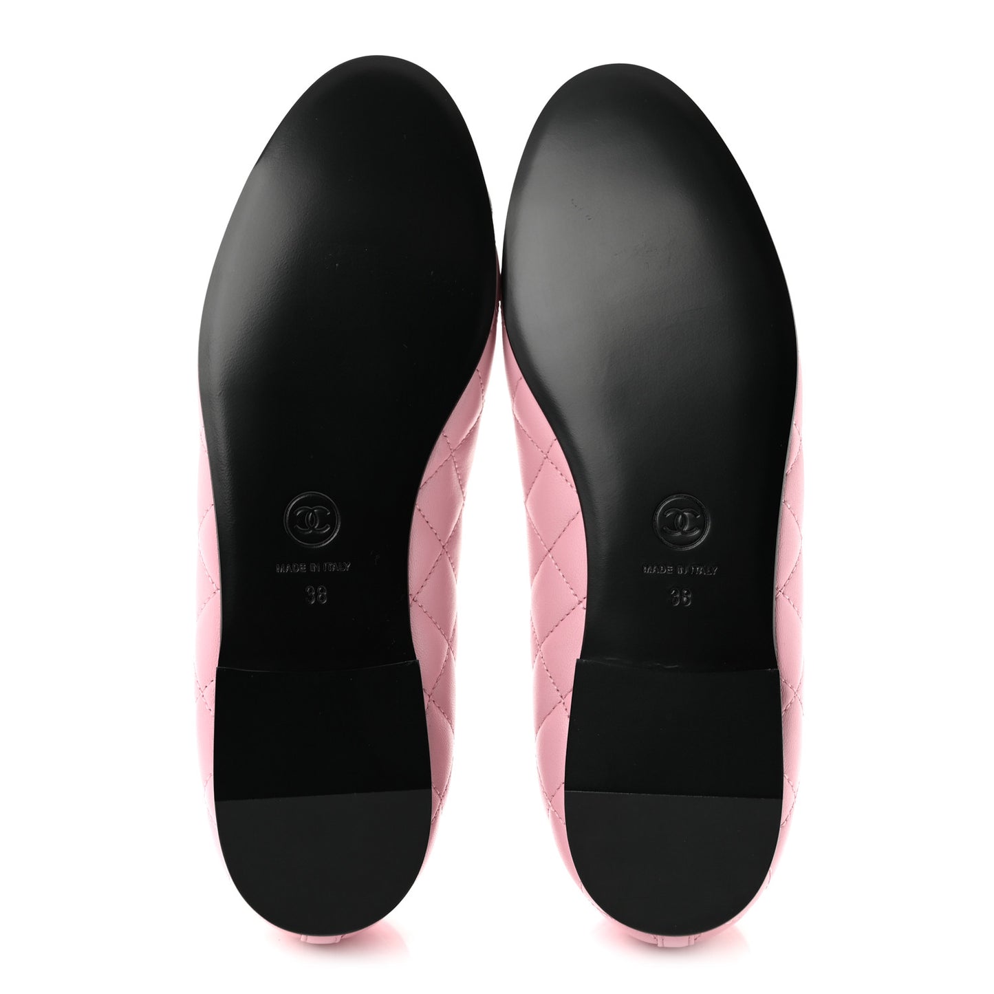Lambskin Quilted CC Cap Toe Ballerina Flats 38 Pink Black
