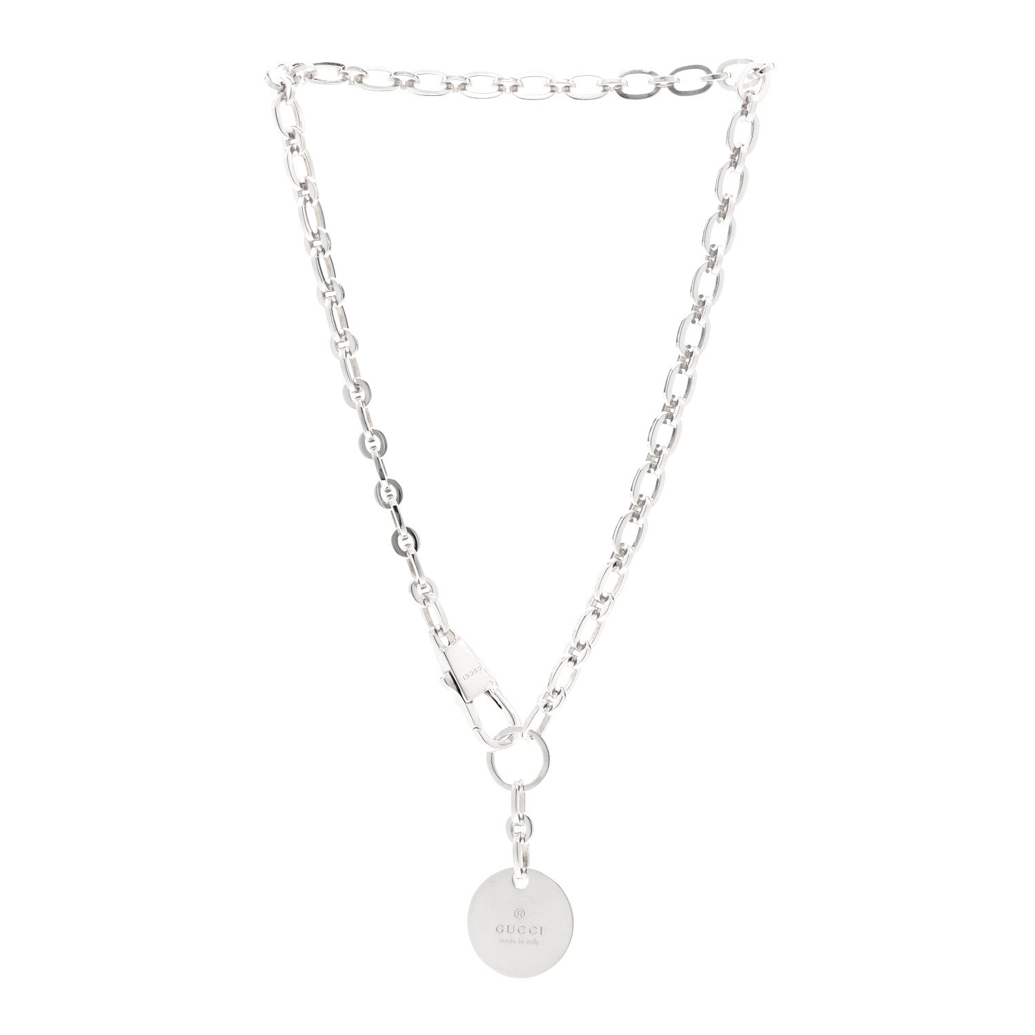 Gucci Sterling Silver Round Logo Pendant Necklace 3 of 5