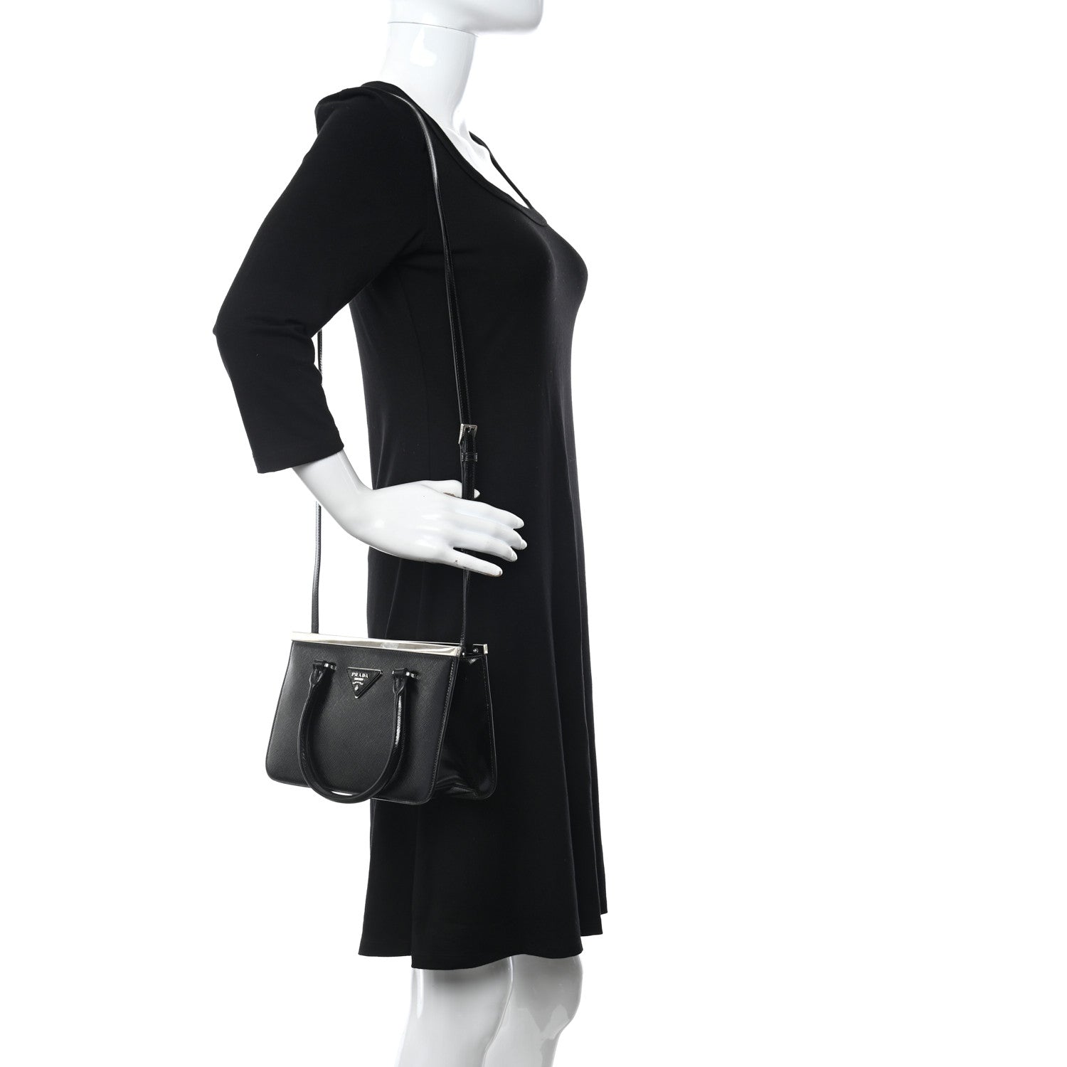 Prada Saffiano Vernice Top Handle Bag Black 2 of 7