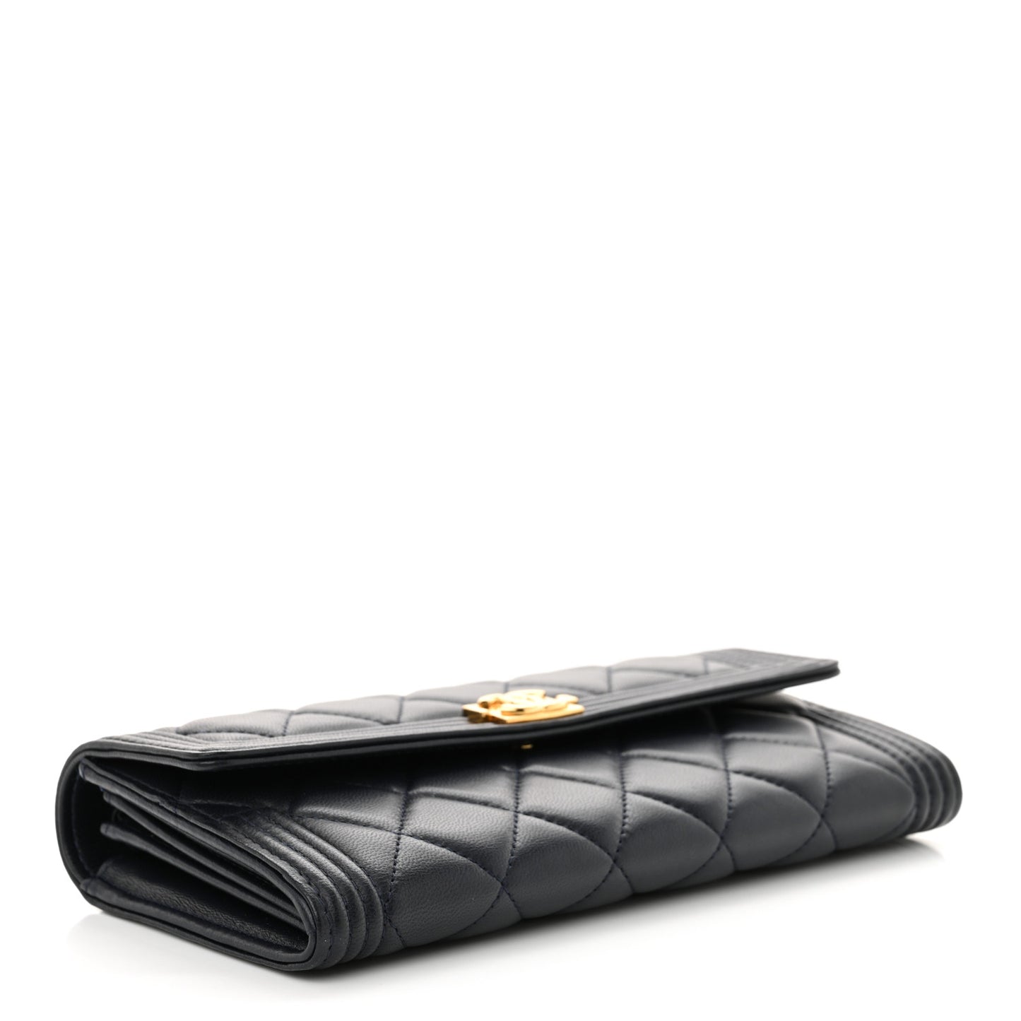 Lambskin Quilted Large Boy Gusset Flap Wallet Navy