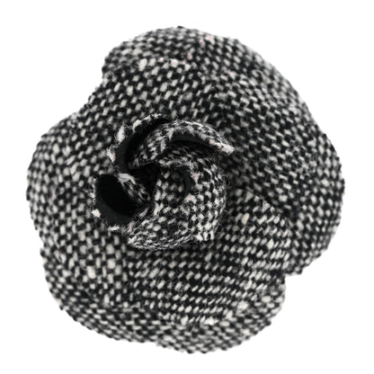 Chanel Tweed Camellia Pin Brooch Black 1 of 5