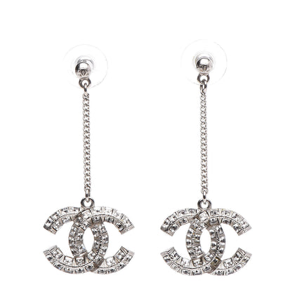 Chanel Baguette Crystal CC Drop Earrings Silver 1 of 4