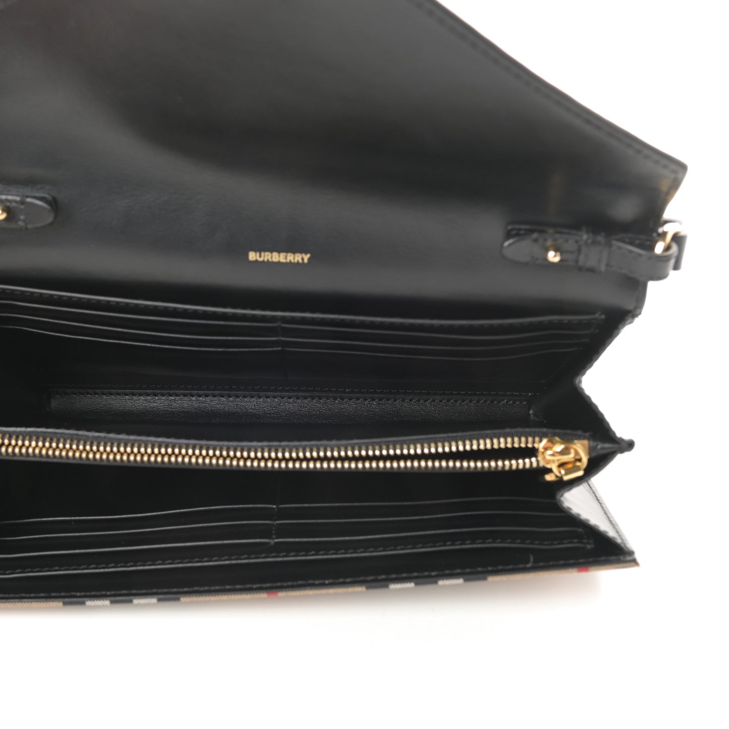 Grainy Calfskin Vintage Check Wallet With Detachable Strap Black