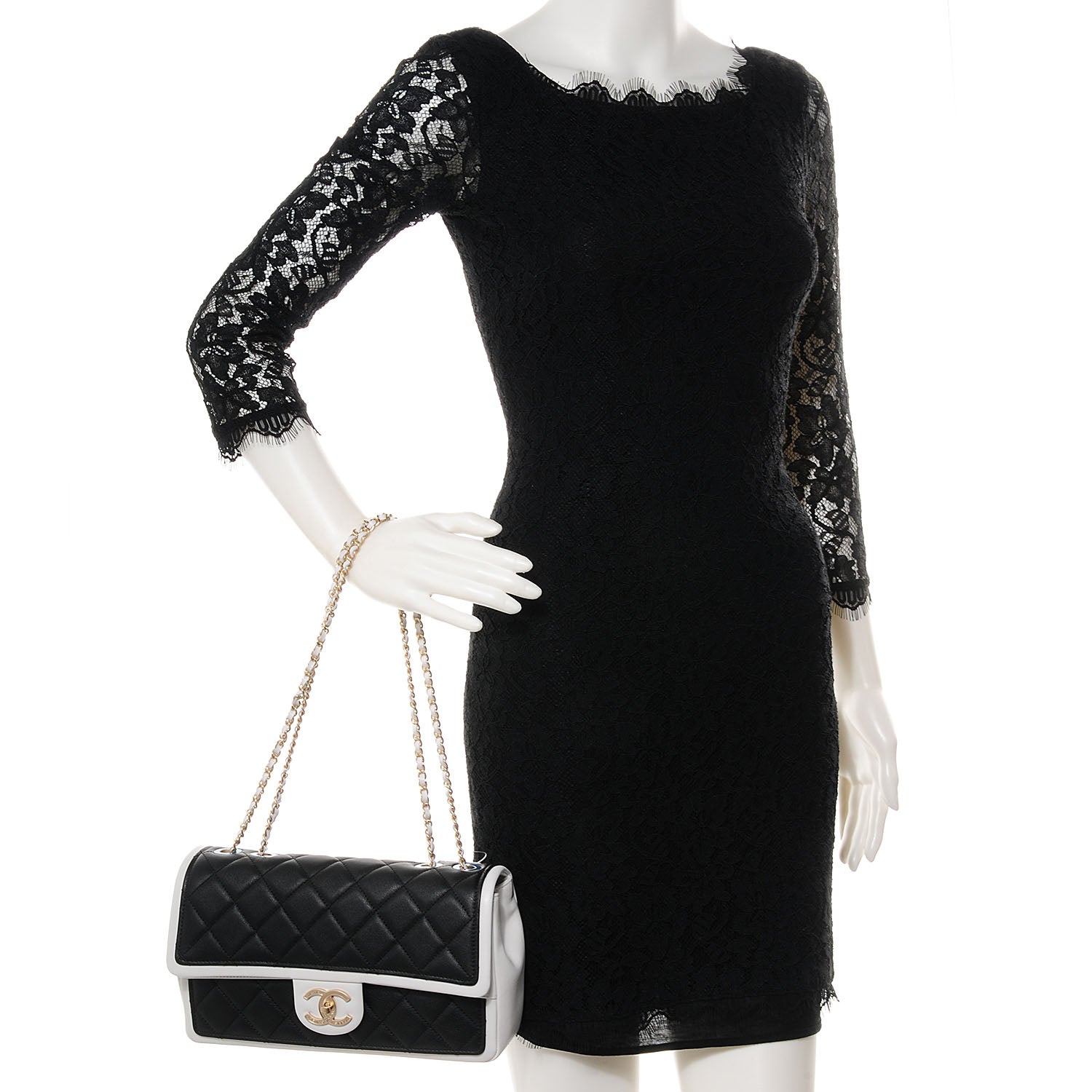 Chanel Calfskin Quilted Graphic Medium Flap Bag Black White 2 of 9