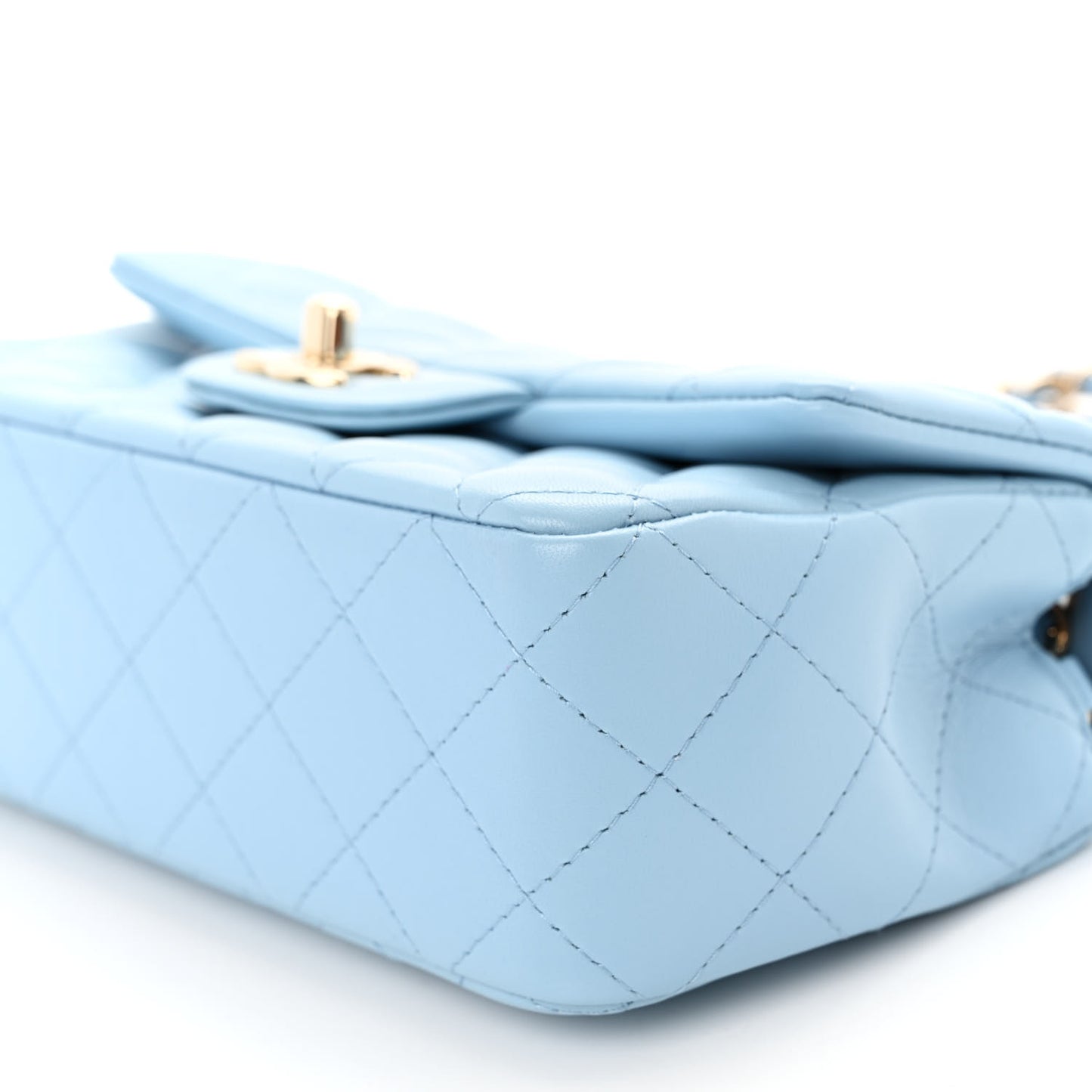 Lambskin Quilted Mini Rectangular Flap Light Blue