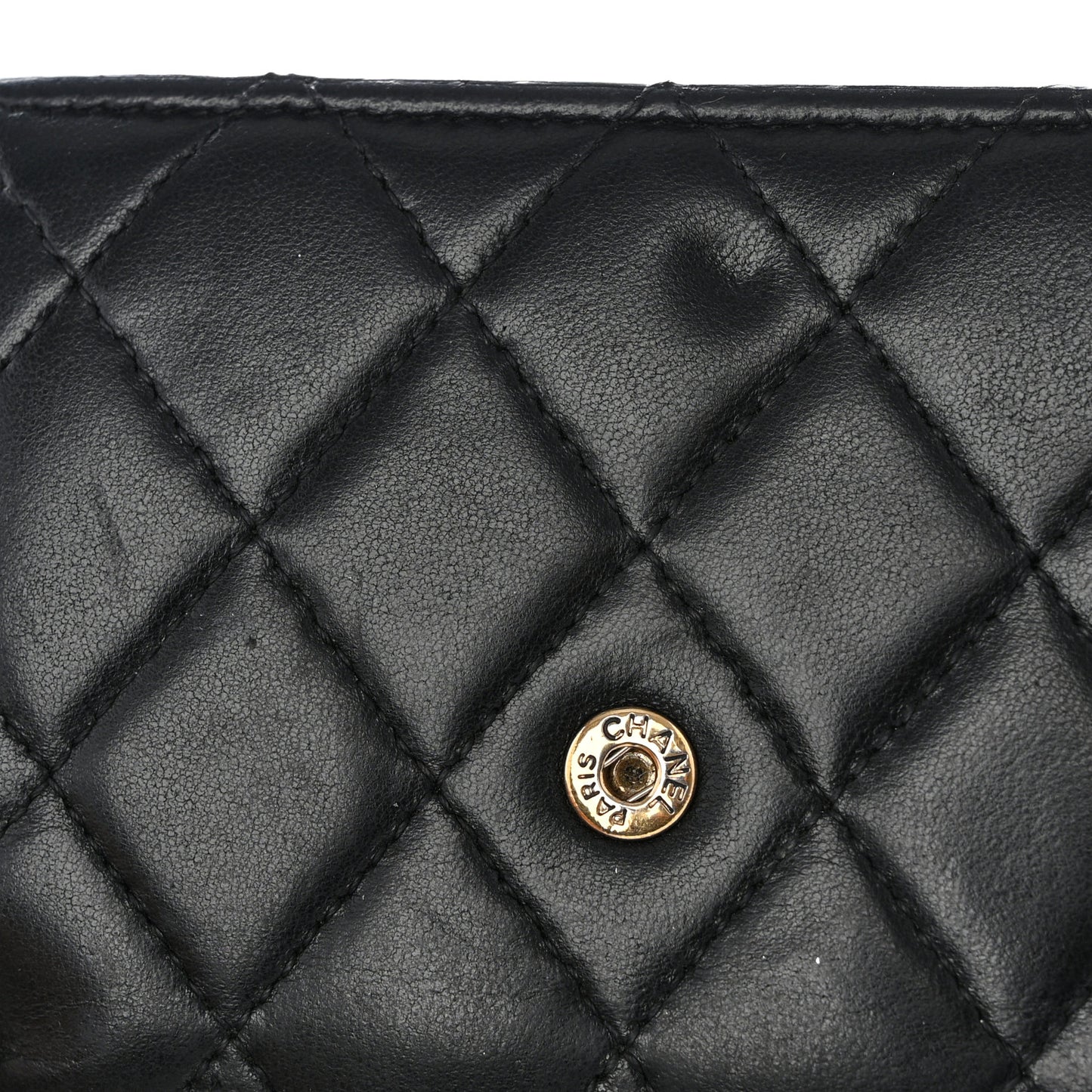 Lambskin Quilted Compact Flap Wallet Black