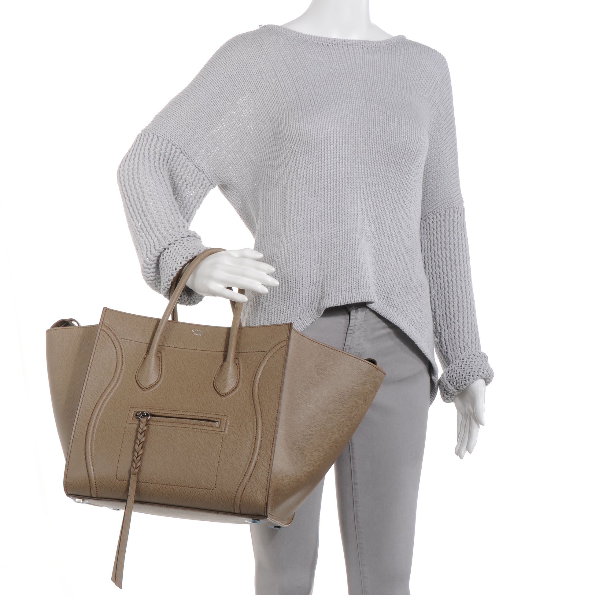 Celine Grainy Calfskin Medium Phantom Luggage Taupe 2 of 8