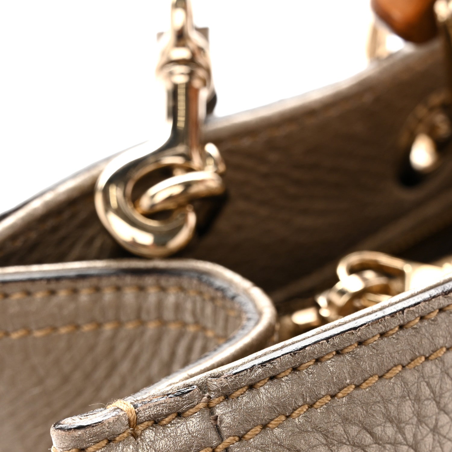 Gucci Metallic Pebbled Calfskin Medium Bamboo Shopper Tote Golden