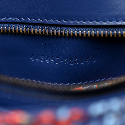 Gucci Cotton Calfskin Matelasse Floral Print Small GG Marmont Shoulder Bag Blue Red Deep Ocean Blue 7 of 10