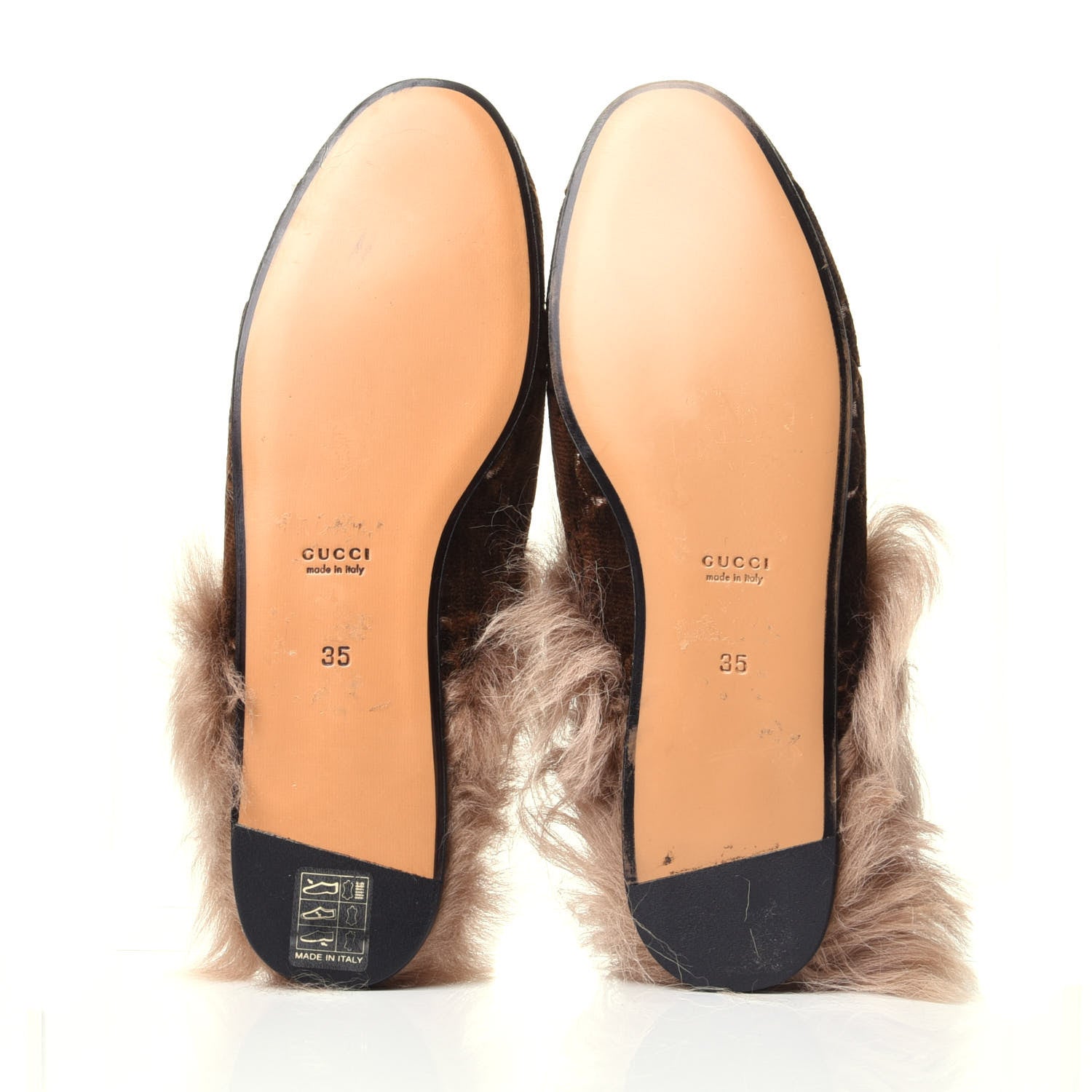 Gucci Velvet GG Monogram Fur Womens Princetown Slippers 35 Brown Black Natural 7 of 10