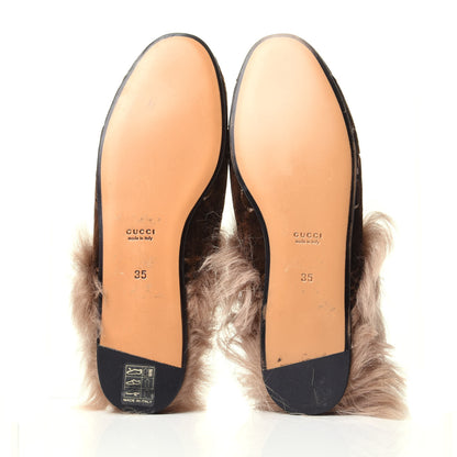 Gucci Velvet GG Monogram Fur Womens Princetown Slippers 35 Brown Black Natural 7 of 10