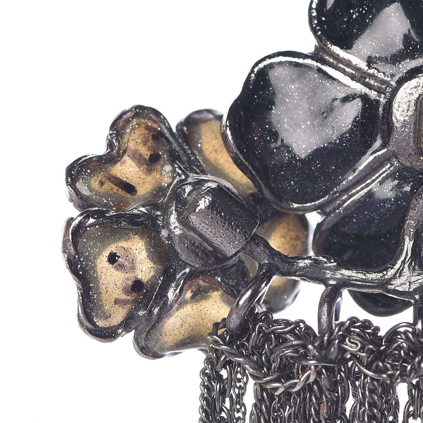 Ruthenium Gripoix CC Camellia Necklace Black