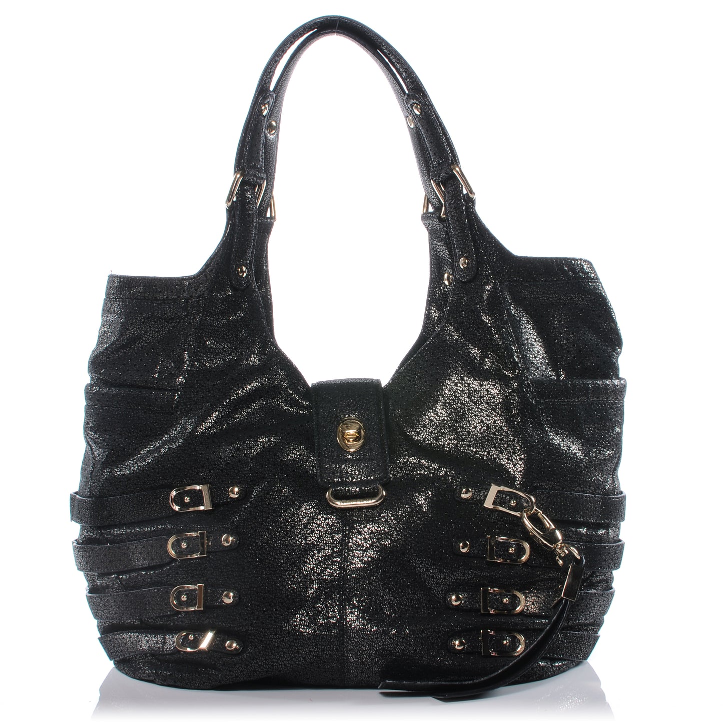 Leather Perforated Bree Bag Gunmetal