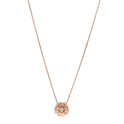 Chanel 18K Rose Gold Diamond Extrait de Camelia Pendant Necklace 1 of 8