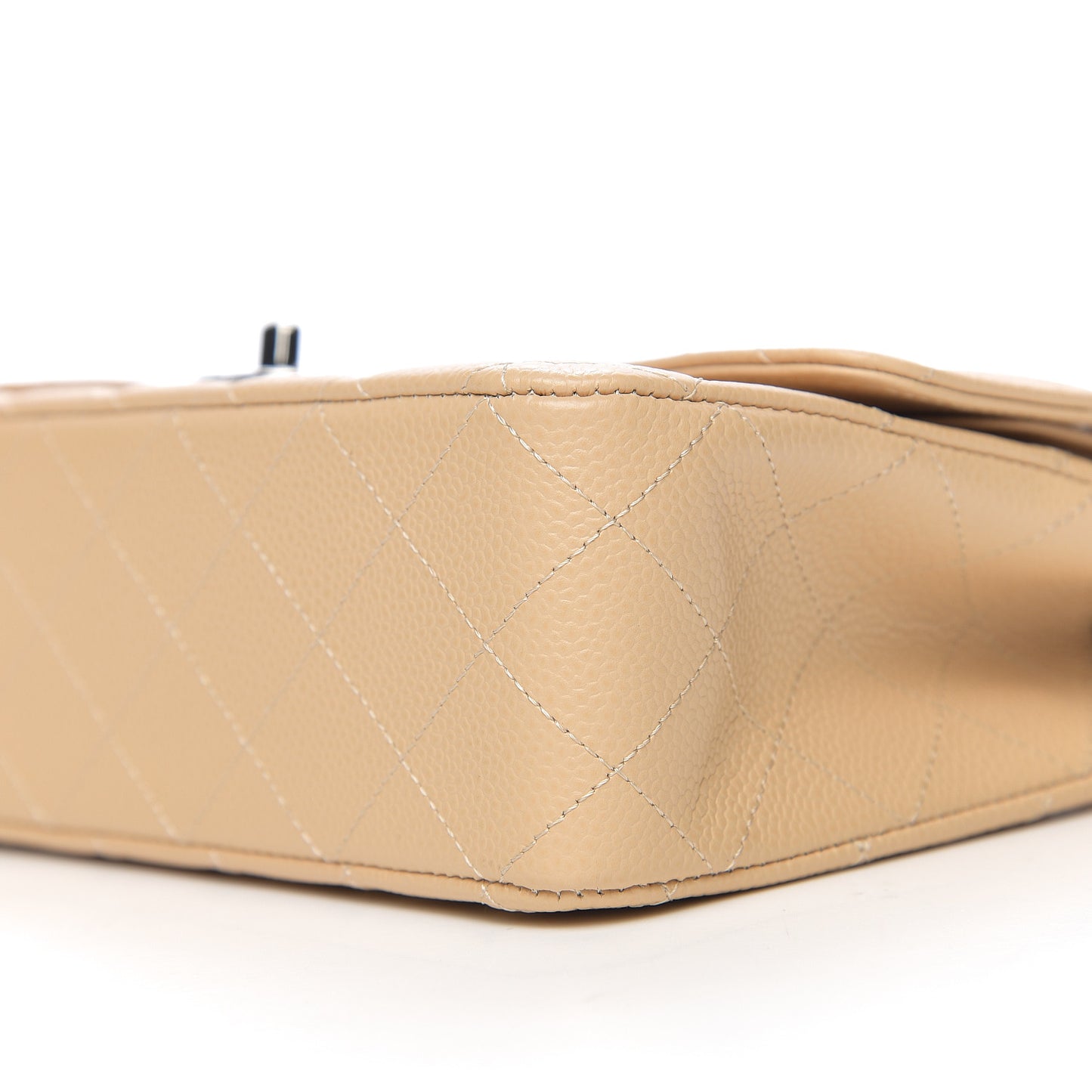 Caviar Quilted Medium Double Flap Beige