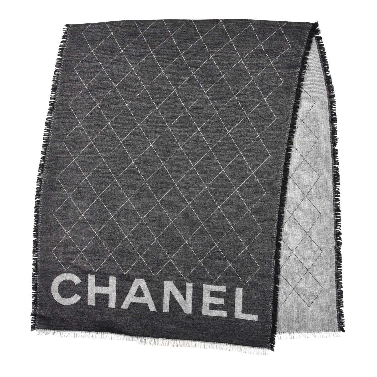 Chanel Cashmere Silk Quilted CC Logo Stole Black 2 of 4