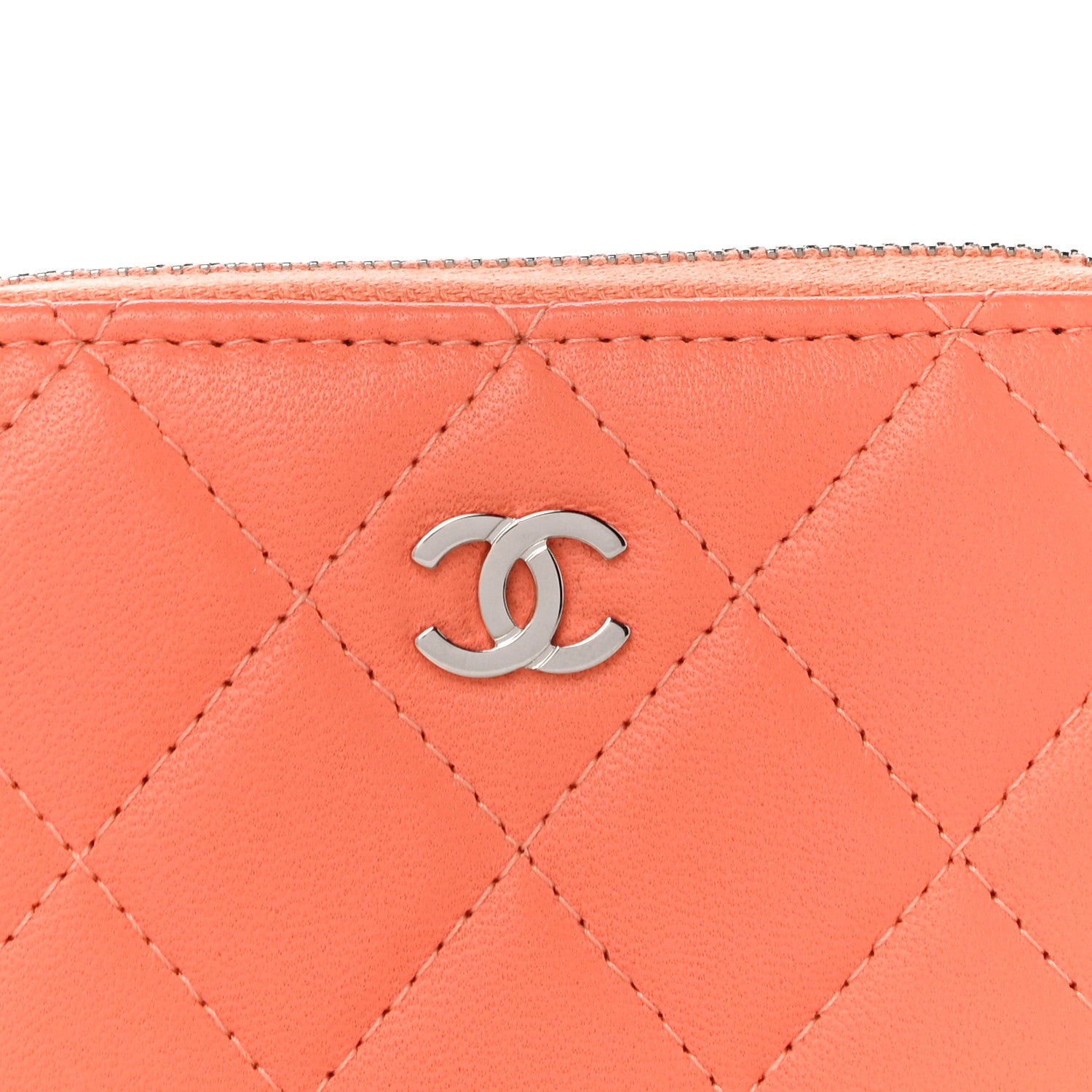 Chanel Lambskin Quilted Zip Around Coin Purse Wallet Coral 10 of 10