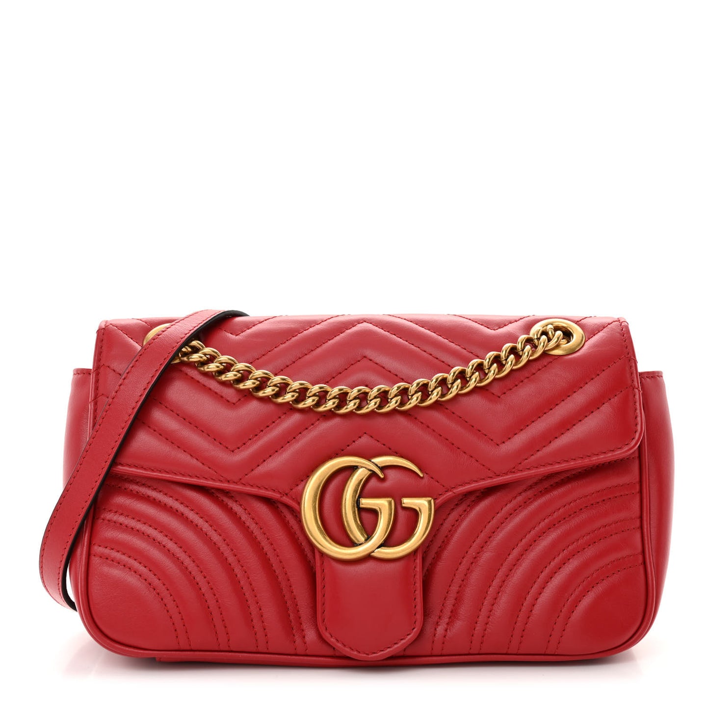 Calfskin Matelasse Small GG Marmont Shoulder Bag Hibiscus Red