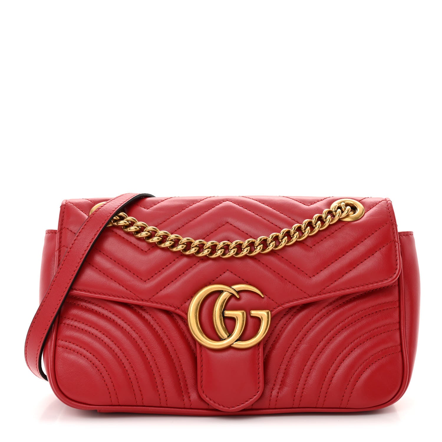Gucci Calfskin Matelasse Small GG Marmont Shoulder Bag Hibiscus Red 1 of 11