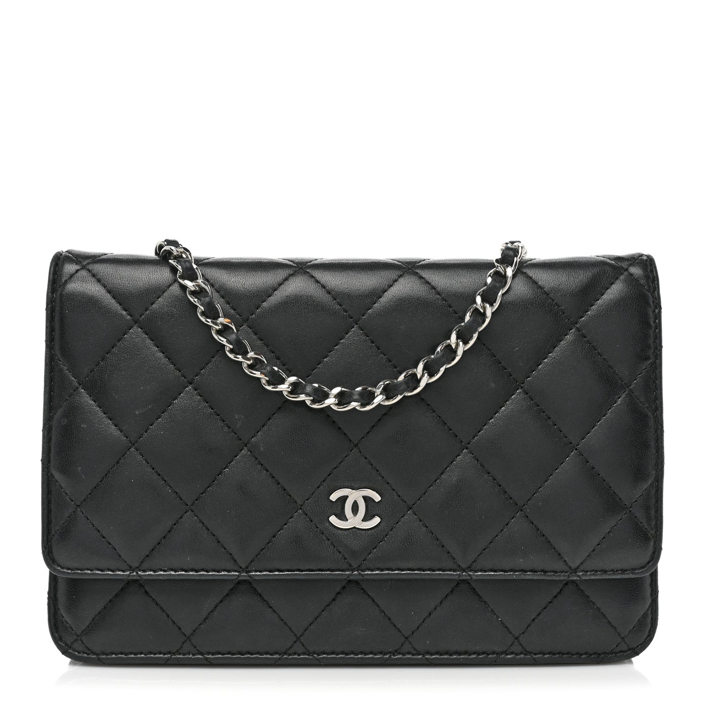 Lambskin Quilted Wallet On Chain WOC Black