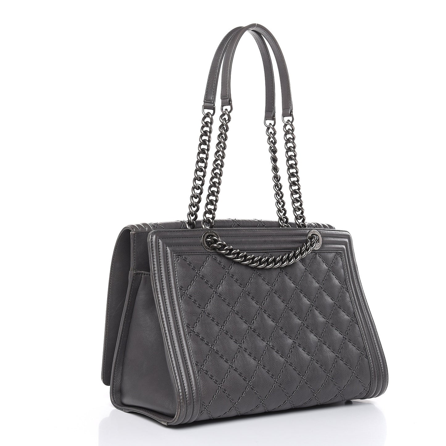 Calfskin Stitched Large Boy Shopping Tote Grey