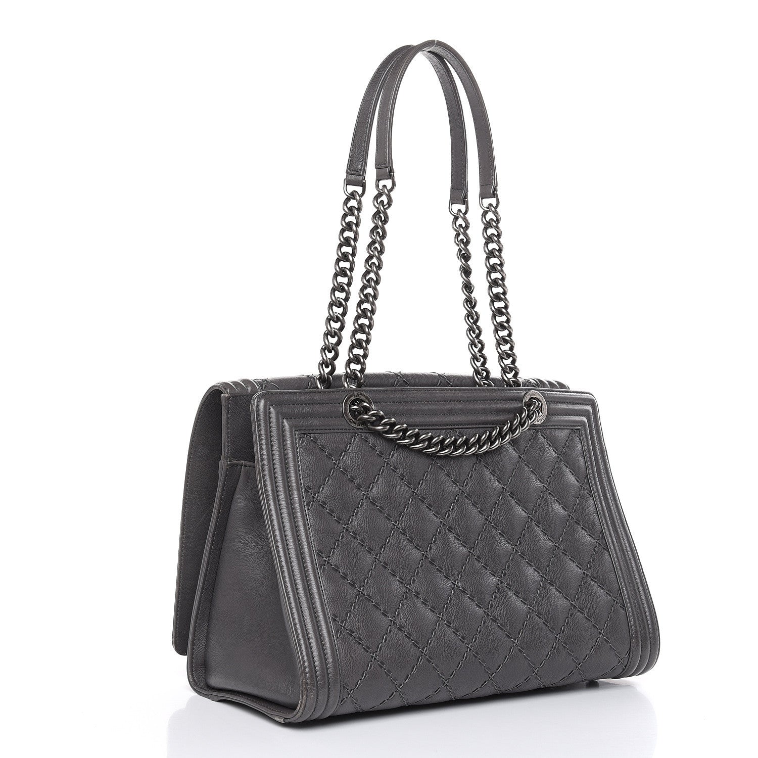 Chanel Calfskin Stitched Large Boy Shopping Tote Grey 3 of 19