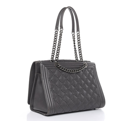 Chanel Calfskin Stitched Large Boy Shopping Tote Grey 3 of 19