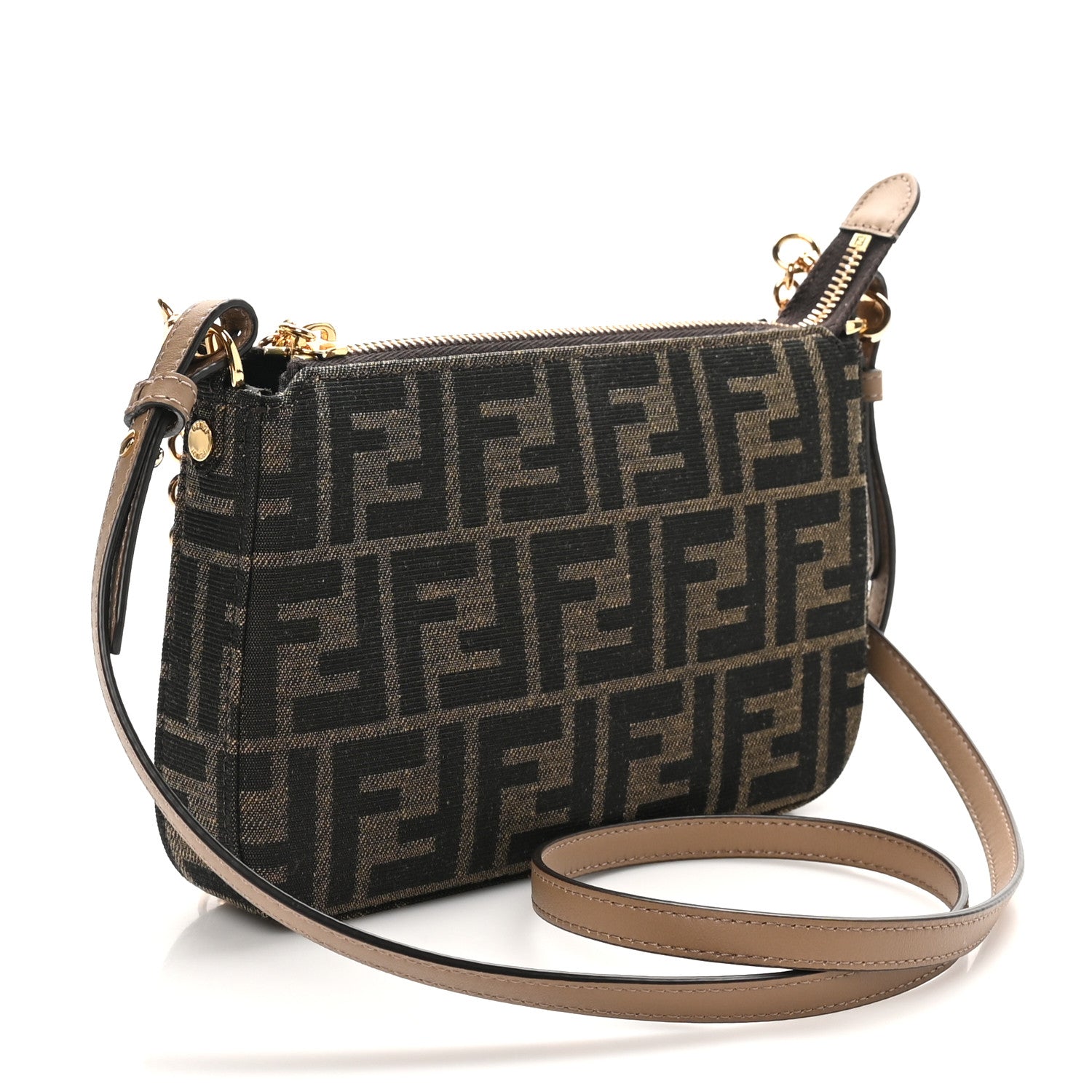 Fendi Fabric Jacquard Vitello Grace FF 1974 Baguette Pouch Tobacco Moro Sand 2 of 11