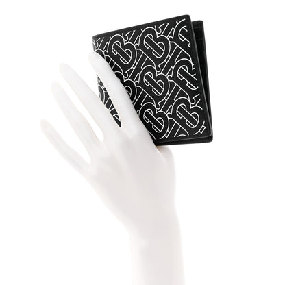 Burberry Calfskin Embossed TB Print Bi-Fold Wallet Black White 2 of 8