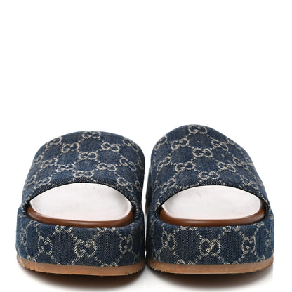 Gucci New Denim GG Monogram Angelina Platform 55mm Slide Sandals 41 Blue Tea 2 of 9