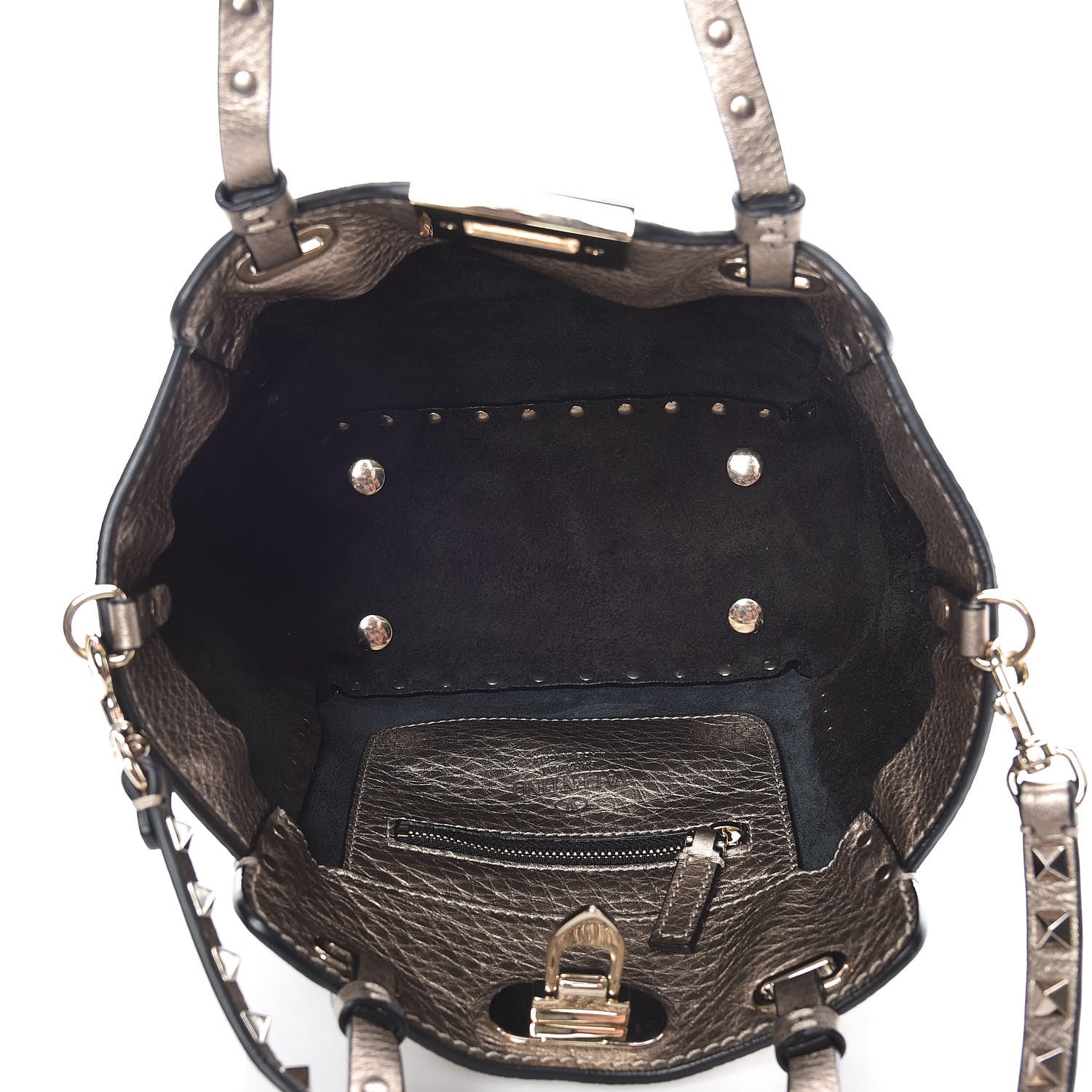 Valentino Garavani Metallic Alce Printed Calfskin Mini Rockstud Tote Sasso 8 of 9