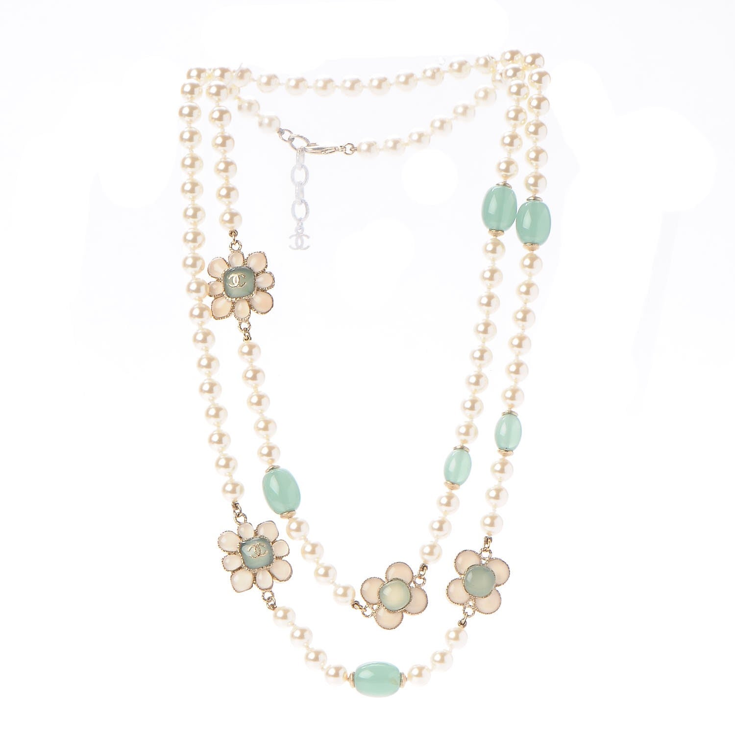 Chanel Pearl Gripoix Long Necklace White Green 4 of 6