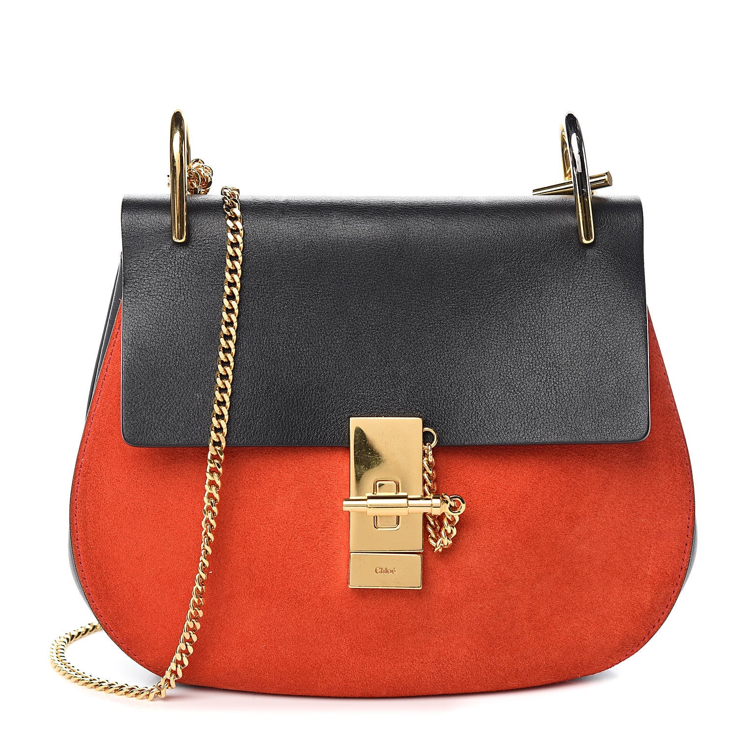 Chloe Suede Smooth Calfskin Drew Shoulder Bag Plaid Red Black 1 of 12