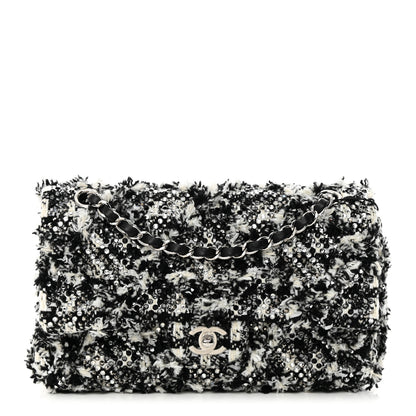 Chanel Crystal Tweed Quilted Medium Double Flap Black Ecru White 1 of 10