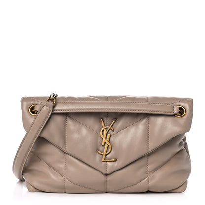 Saint Laurent Lambskin Quilted Small Loulou Puffer Monogram Chain Satchel Dark Beige 1 of 14