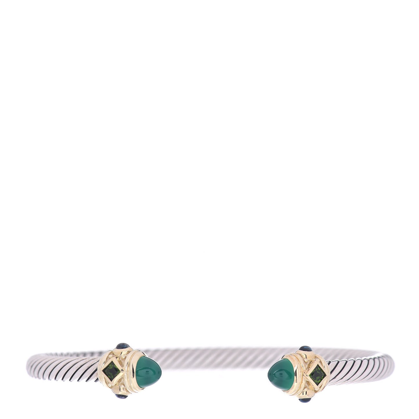 Sterling Silver 14K Yellow Gold Green Onyx Chrome Diopside Blue Topaz 5mm Cable Renaissance Bracelet
