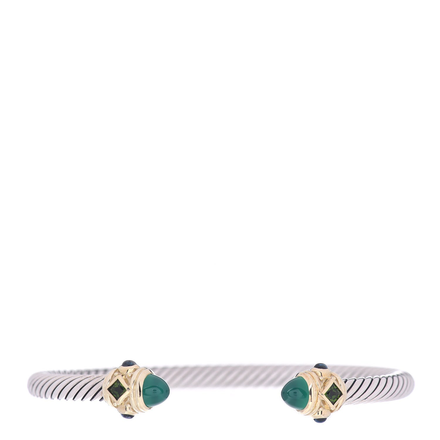 David Yurman Sterling Silver 14K Yellow Gold Green Onyx Chrome Diopside Blue Topaz 5mm Cable Renaissance Bracelet 1 of 4