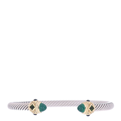 David Yurman Sterling Silver 14K Yellow Gold Green Onyx Chrome Diopside Blue Topaz 5mm Cable Renaissance Bracelet 1 of 4