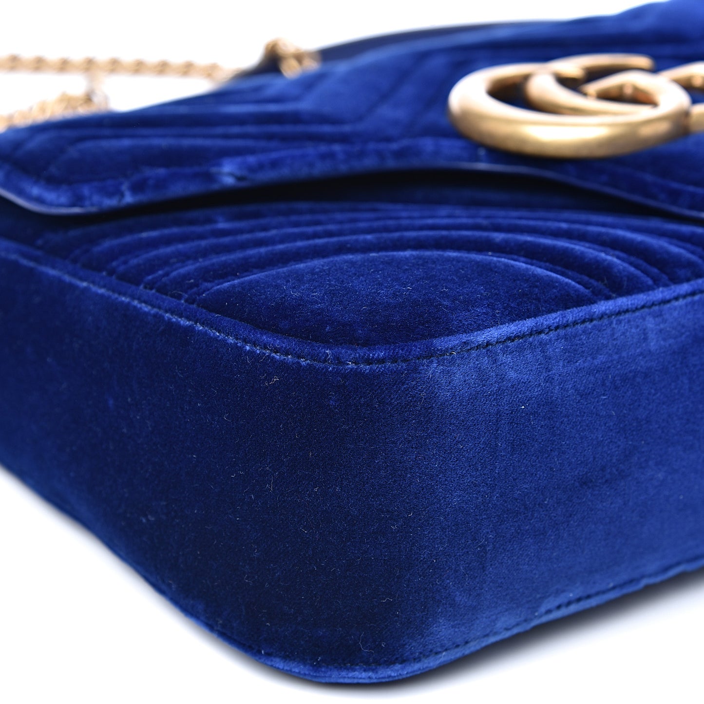 Velvet Matelasse Medium GG Marmont Shoulder Bag Cobalt Blue