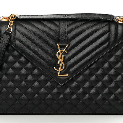 Saint Laurent Grain De Poudre Textured Mixed Matelasse Large Triquilt Monogram Satchel Black 8 of 12