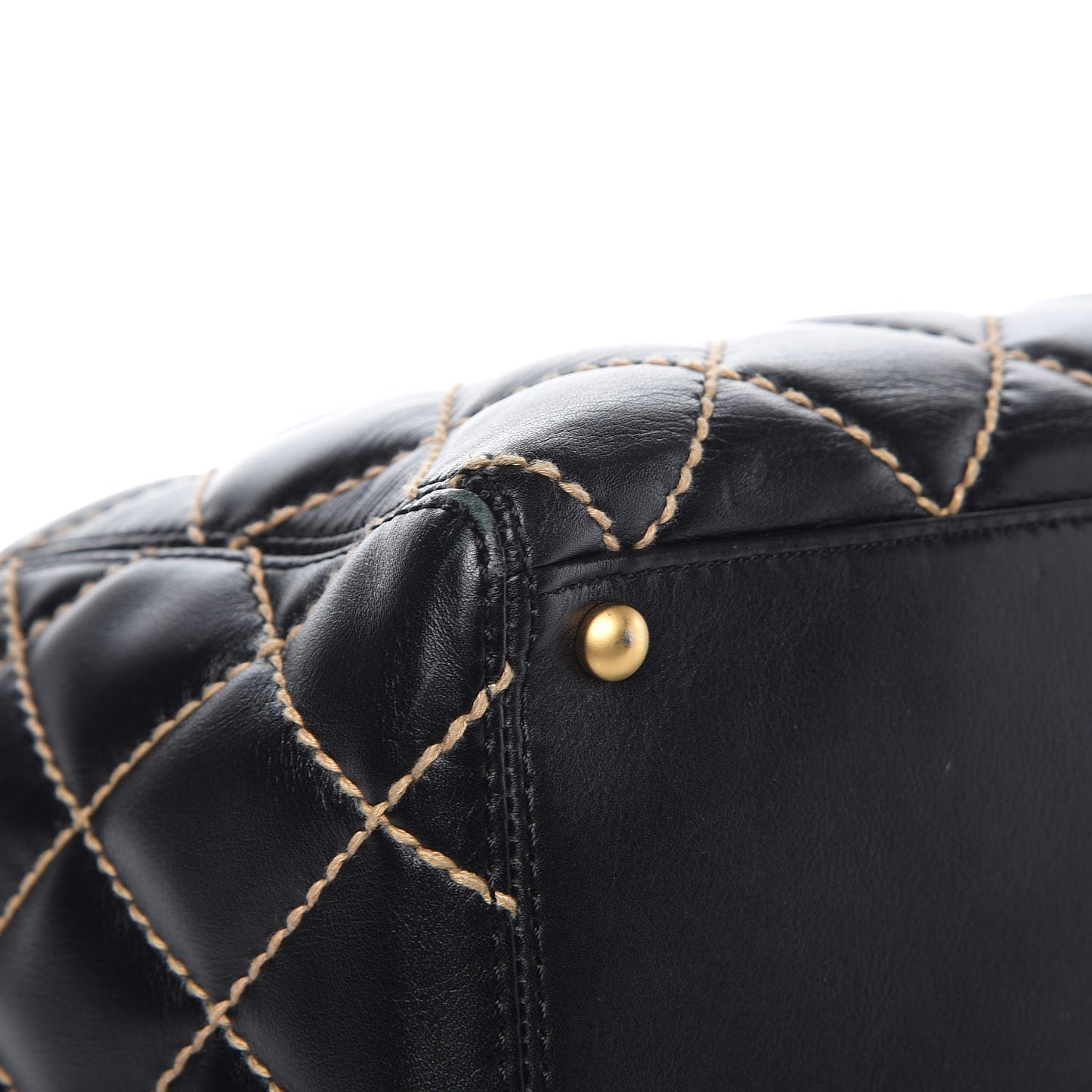 Calfskin Contrast Stitch Surpique Tote Black