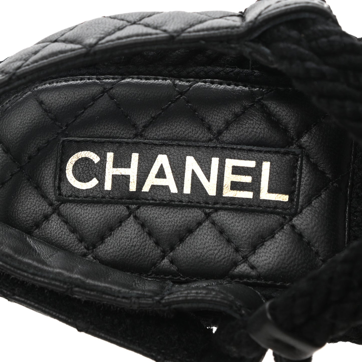 Cord Lambskin Quilted Logo Sandals 39 Black