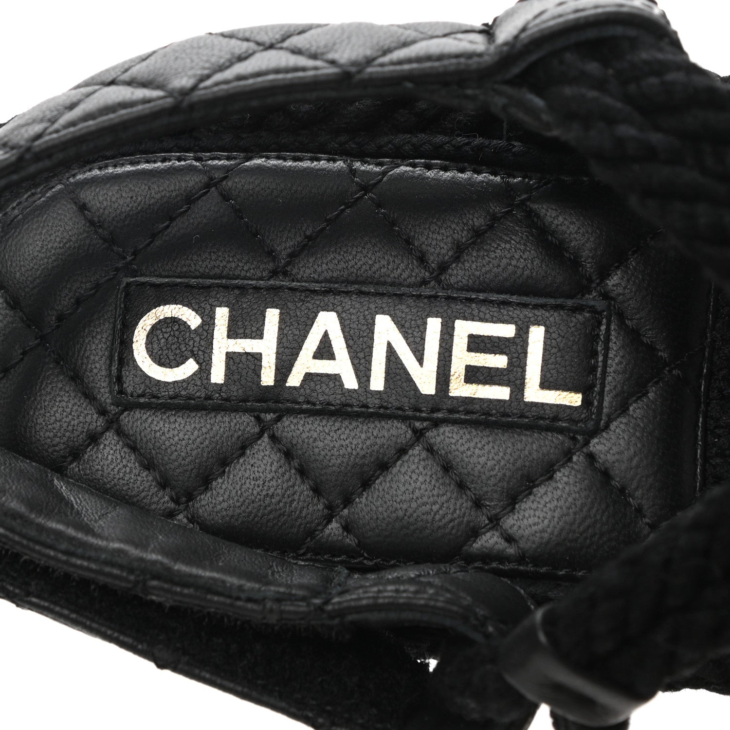 Chanel Cord Lambskin Quilted Logo Sandals 39 Black 5 of 9