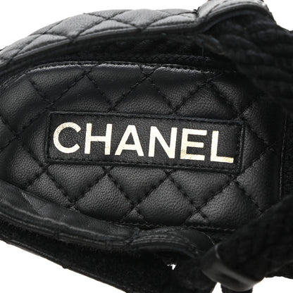 Chanel Cord Lambskin Quilted Logo Sandals 39 Black 5 of 9